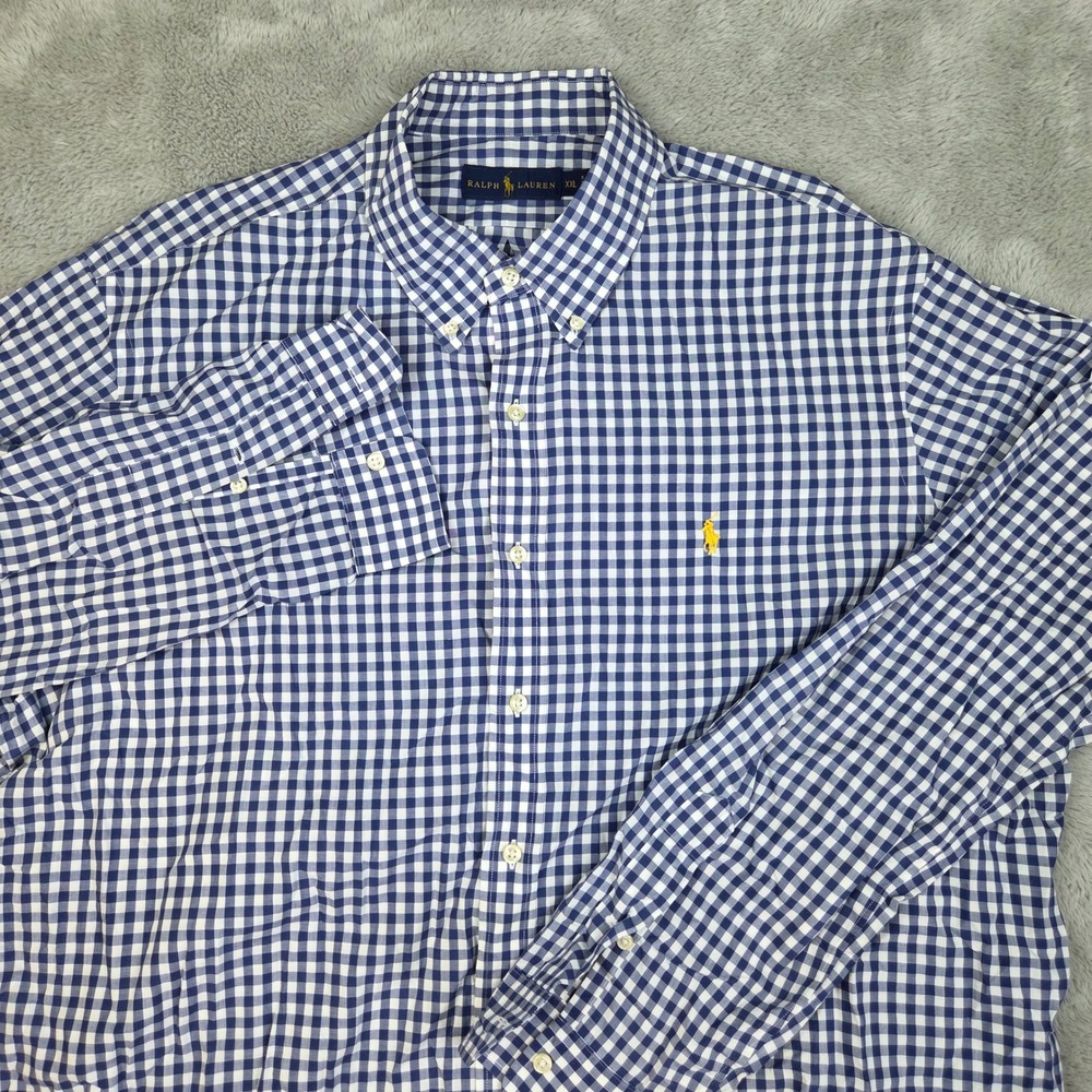 Ralph Lauren Gingham Button Down Shirt Men XXL Long Sleeve Cotton Blue White 79c